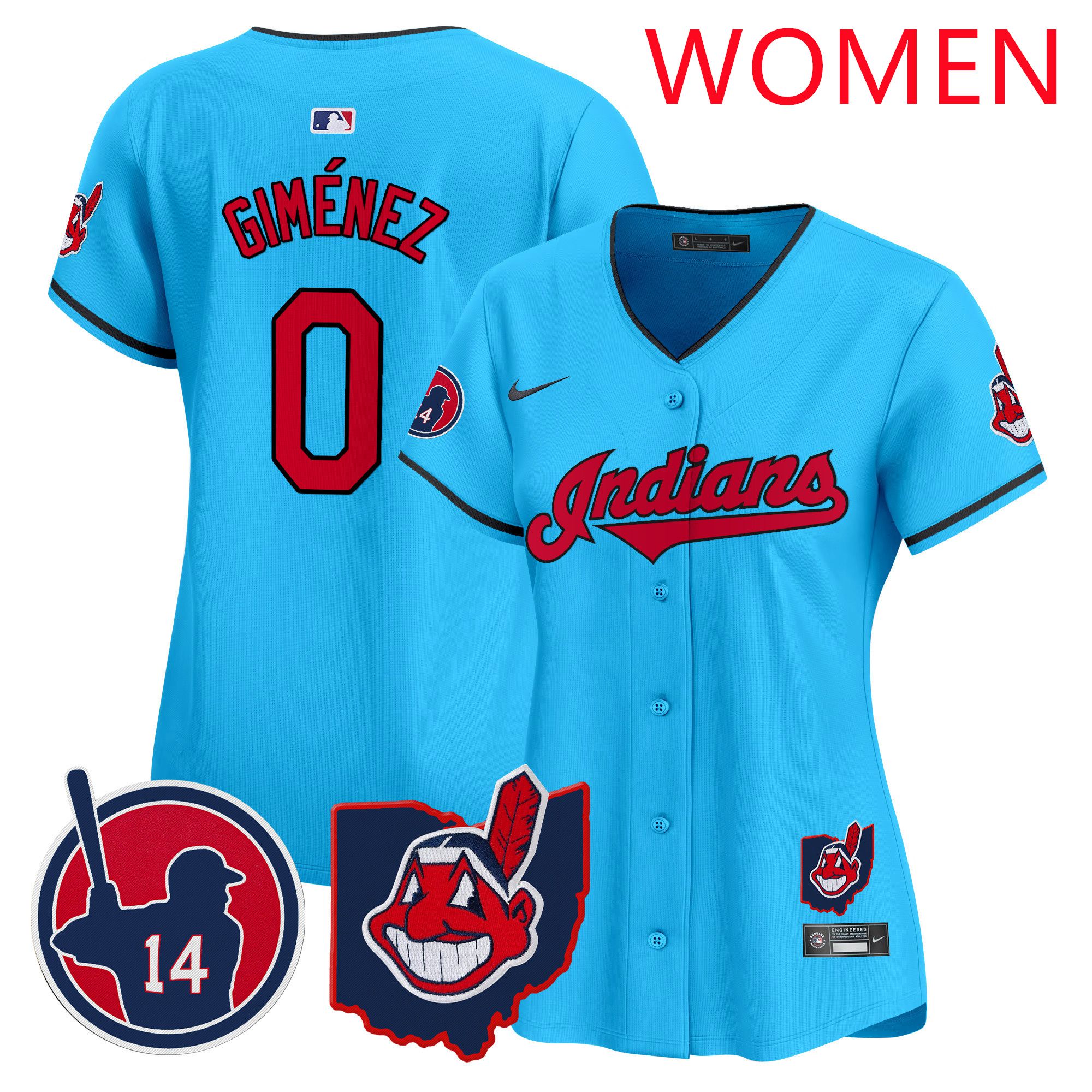 Women Cleveland Indians 0 Gimenez Light Blue Nike 2025 Patch Vapor Premier Limited MLB Jersey
